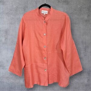 David Dart‎ Linen Top Womens XL Coral Button Up Relaxed Tunic Gauze Breathable